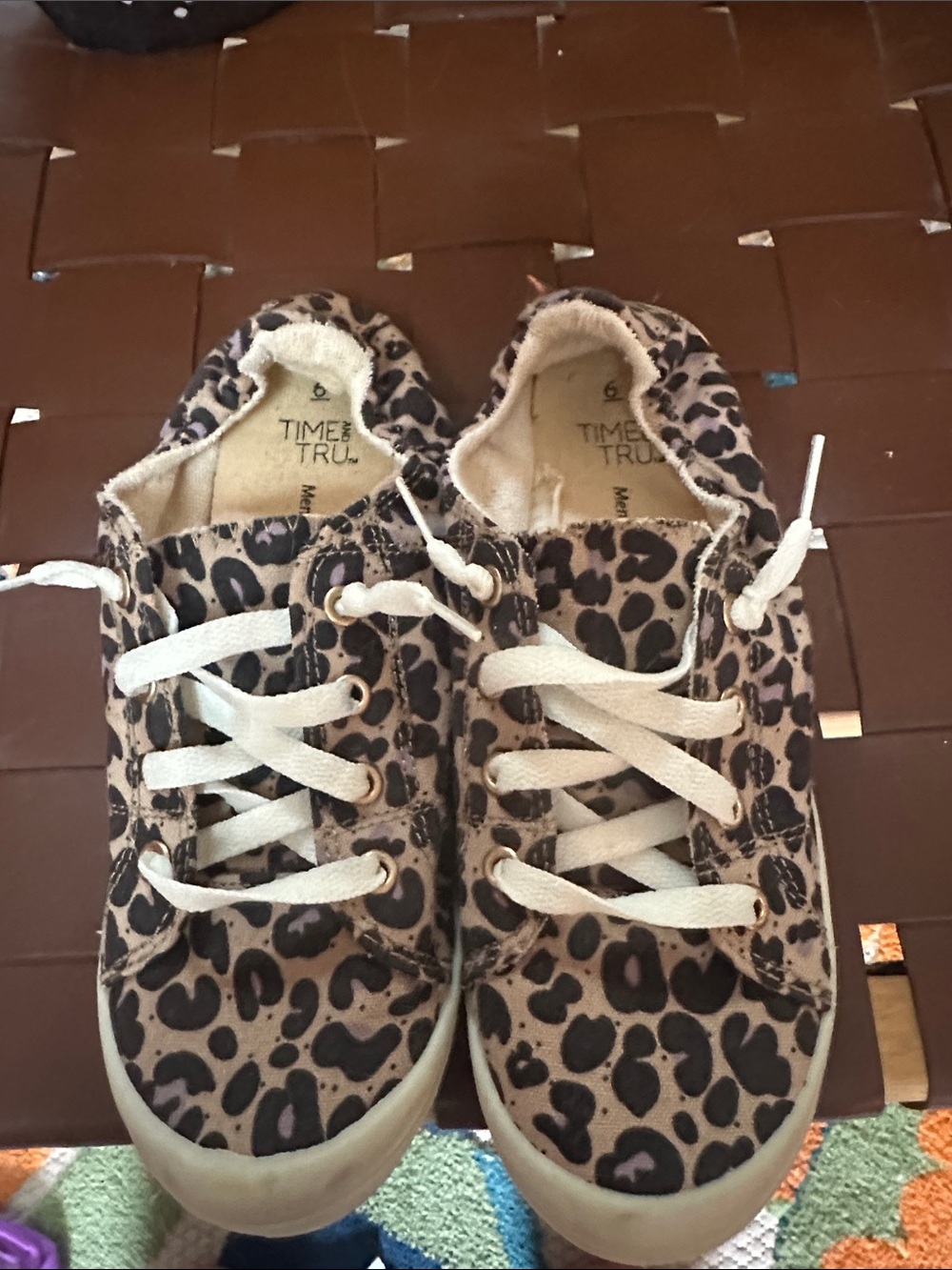 Time and Tru Leopard Print Canvas Sneakers in Tan and Black
